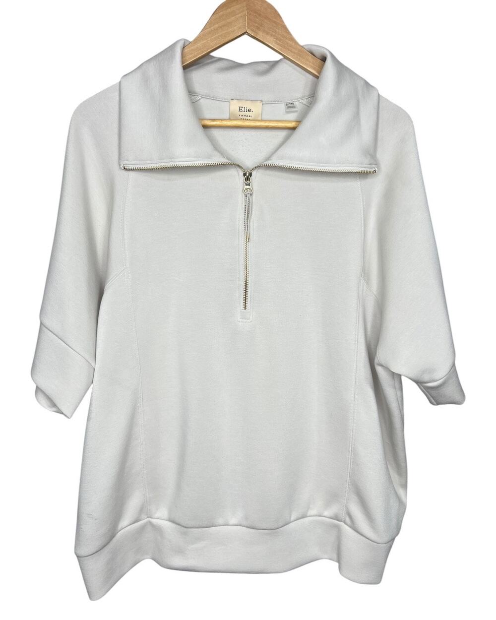 Elie Tahari Elie White Scuba Half Zip Short Sleeve Pullover Sweatshirt Size 1X